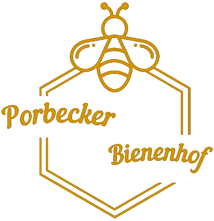 Das Logo des Porbecker Bienenhofs. Eine Wabe mit stilisierter Biene